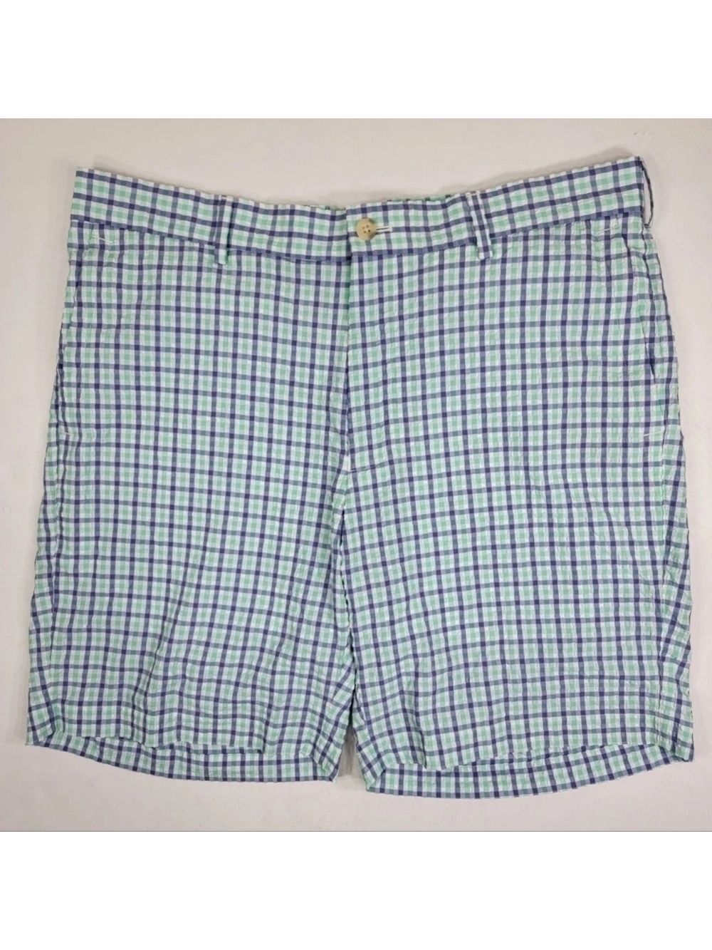 ⛳️ PETER MILLAR FEATHERWEIGHT Golf Shorts Performance Blue Green White Plaid 34 - Picture 1 of 7